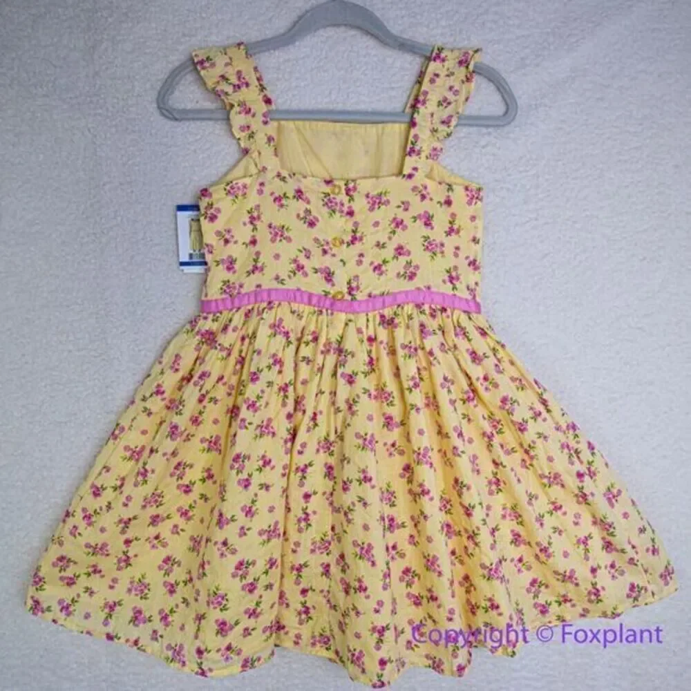 New! Zunie Girl Cotton Floral‎ fit and flare Knee-Length Dress yellow , size L